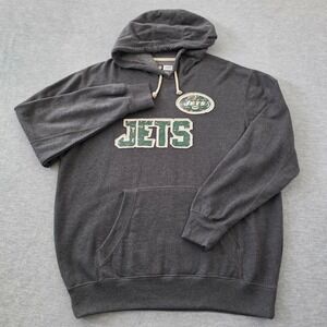 NFL Team Apparel New York Jets Hoodie Mens Large Charcoal Grey Distressed Logo